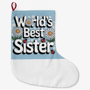 Beste Schwester der Welt Grafik: Retro Gänseblümch Großer Weihnachtsstrumpf
