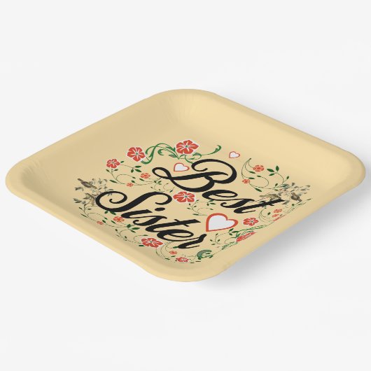 Beste Schwester Elegante Blumendesign Pappteller (Gewinkelt)
