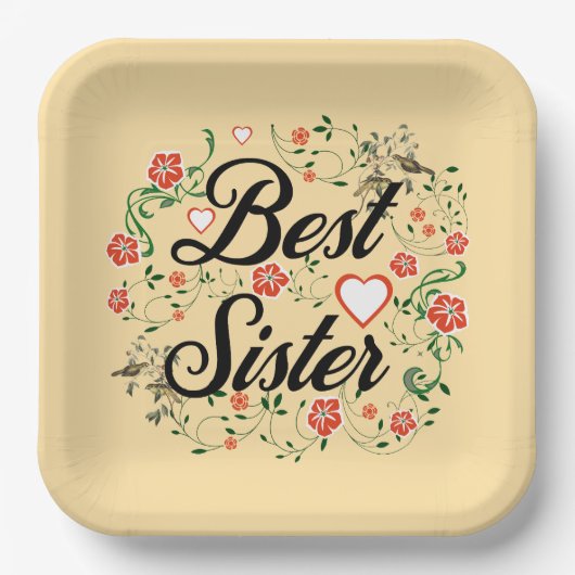 Beste Schwester Elegante Blumendesign Pappteller (Vorderseite)