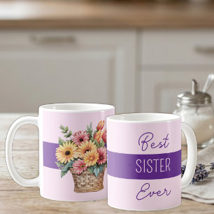 Beste Schwester ever Gerbera Blumen lila Kaffeetasse