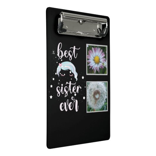 Beste Schwester-Fotovorlage Mini Klemmbrett (Schrägansicht)