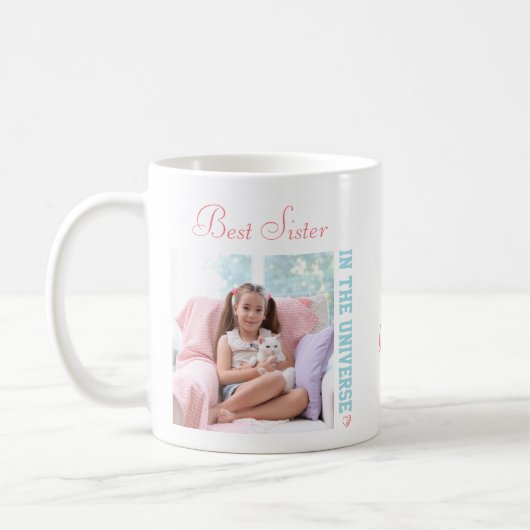 Beste Schwester im Universum - zwei quadratische Kaffeetasse (Links)