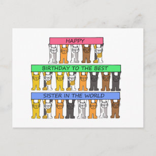 Beste Schwester in der Welt Happy Birthday Cats Postkarte