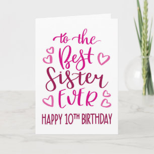 Beste Schwester je 10. Geburtstag Typografie in Pi Karte