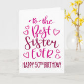 Beste Schwester je 50. Geburtstag Typografie in Pi Karte (Gelbe Blume)