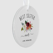 Beste Schwester je | Burgundy Boho Floral Foto Ornament (Vorderseite)