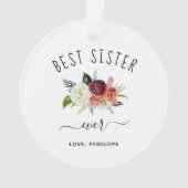 Beste Schwester je | Burgundy Boho Floral Foto Ornament (Vorderseite)