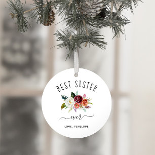 Beste Schwester je   Burgundy Boho Floral Foto Ornament