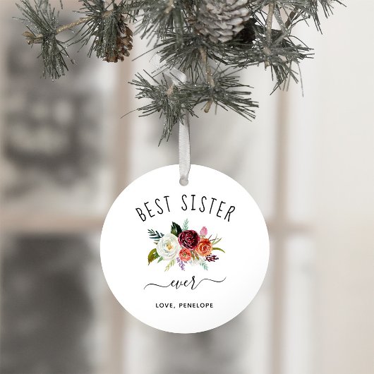 Beste Schwester je | Burgundy Boho Floral Foto Ornament