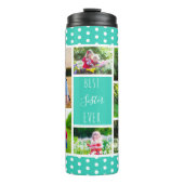 Beste Schwester je Foto Collage Türkis und Weiß Thermosbecher (Vorderseite)