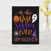 Beste Schwester je Halloween in Orange und Lila Karte (Gelbe Blume)