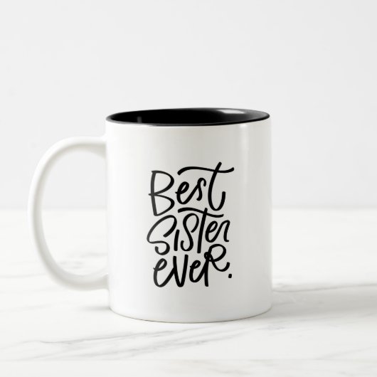 Beste Schwester je handlettered Two-Tone-Kaffee-Ta Zweifarbige Tasse (Links)