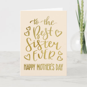 Beste Schwester je Muttertag Typografie in Gold Karte