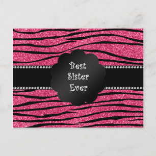Beste Schwester je rosa Glitzer Zebrastreifen Postkarte