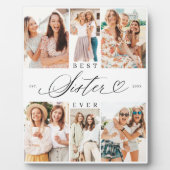 Beste Schwester je Sister Script Herz Foto Collage Fotoplatte (Vorderseite)