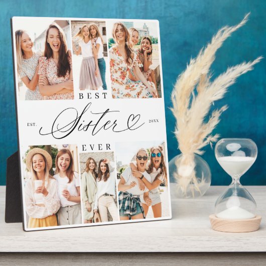 Beste Schwester je Sister Script Herz Foto Collage Fotoplatte (Seite)