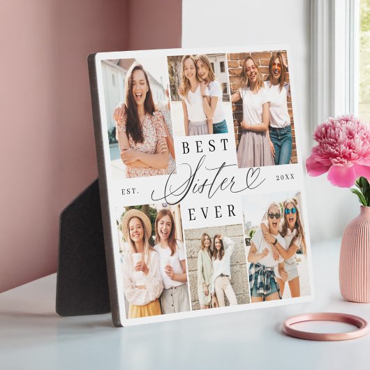 Beste Schwester je Sister Script Herz Foto Collage Fotoplatte