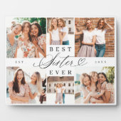 Beste Schwester je Sister Script Herz Foto Collage Fotoplatte (Vorderseite)