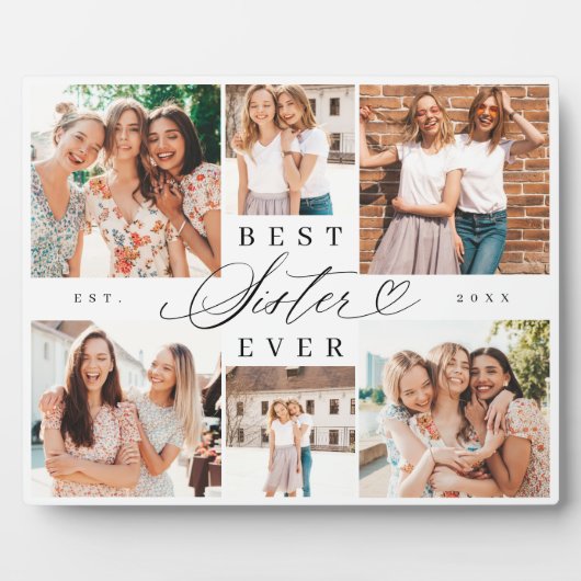 Beste Schwester je Sister Script Herz Foto Collage Fotoplatte (Vorderseite)