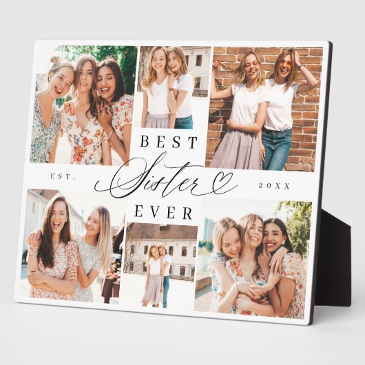 Beste Schwester je Sister Script Herz Foto Collage Fotoplatte (Seite)
