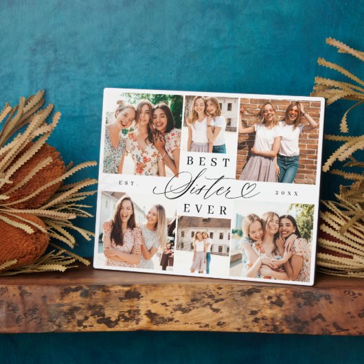 Beste Schwester je Sister Script Herz Foto Collage Fotoplatte (Seite)