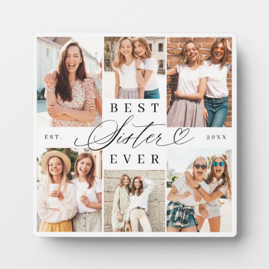 Beste Schwester je Sister Script Herz Foto Collage Fotoplatte (Vorderseite)
