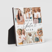 Beste Schwester je Sister Script Herz Foto Collage Fotoplatte (Vorderseite)
