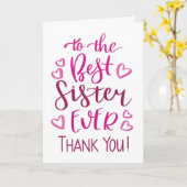 Beste Schwester je Vielen Dank Typografie in Pink Karte (Gelbe Blume)