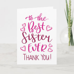 Beste Schwester überhaupt Danke Typografie in Rosa Karte