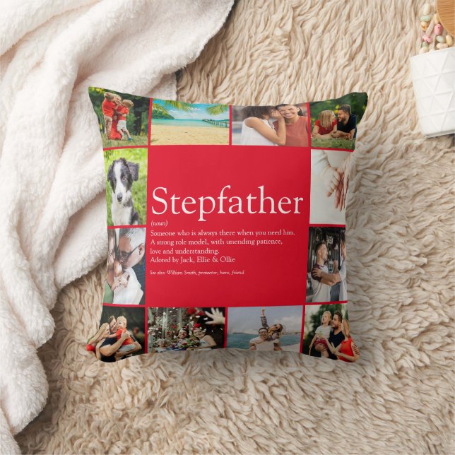 Beste Stepfather Stepdad Foto Collage Red Kissen (Decke)