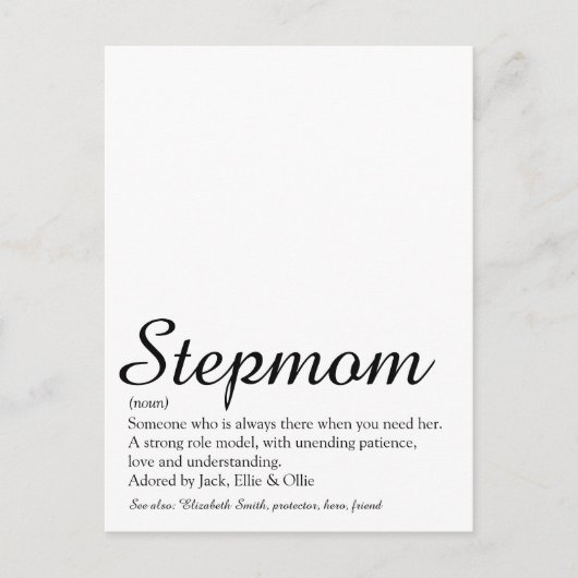 Beste Stiefmutter, Stiefmutter Definition Script Postkarte (Vorderseite)