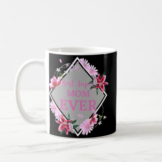 Beste Super Mama je rosa Text mit Roter Blume Gra Kaffeetasse (Links)
