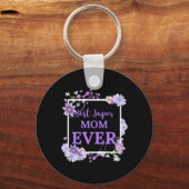 Beste Super Mama je Violet Text mit Violet Blume Schlüsselanhänger (Vorderseite)