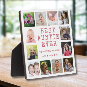 Beste Tante je 12 Foto Collage Rosa und Weiß Fotoplatte