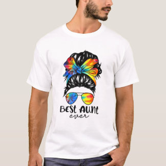 Beste Tante je Gefärbte Krawatte Messy Bun Bandana T-Shirt