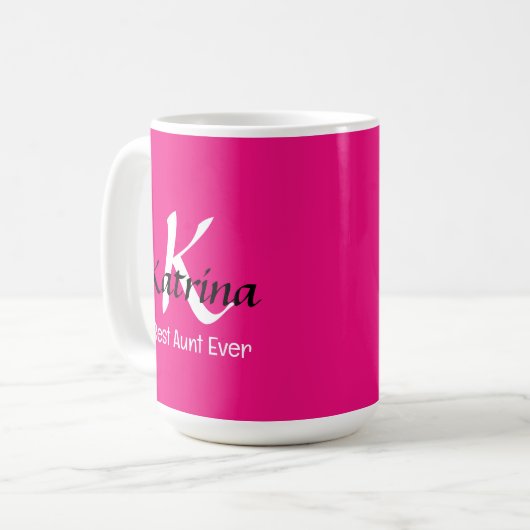 Beste Tante je Monogramm Niedliches, rosa Geschenk Kaffeetasse (Vorderseite Links)