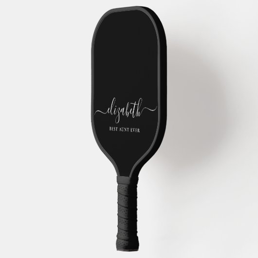 Beste Tante je Script Monogram Black Pickleball Schläger (Links)