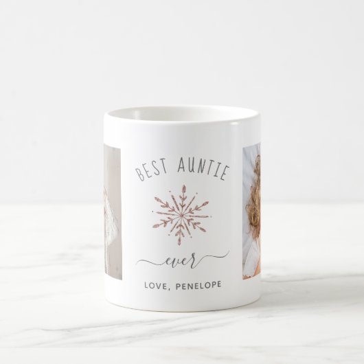 Beste Tante je | Zwei Foto Rose Gold Snowflake Kaffeetasse (Mittel)