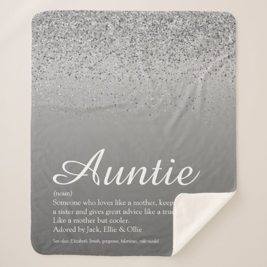 Beste Tante Tuntie Definition Silver Glitzer Sherpadecke (Vorderseite)
