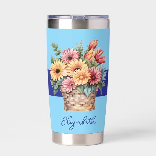 Beste Tochter je gerbera Blume blau Thermobecher (Rückseite)