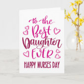 Beste Tochter je Nurses Day Typografie in Pink Karte (Gelbe Blume)