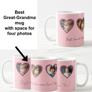 Beste Urgroßmutter Pink Hearts Vier-Foto-Collage Kaffeetasse
