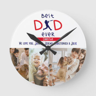 Beste Vater-Familienfoto-Collage-Vatertag-Mauer Runde Wanduhr