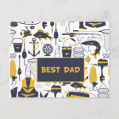 Beste Vater-Fischereiausrüstung in Blau und Gold Postkarte (Vorderseite)