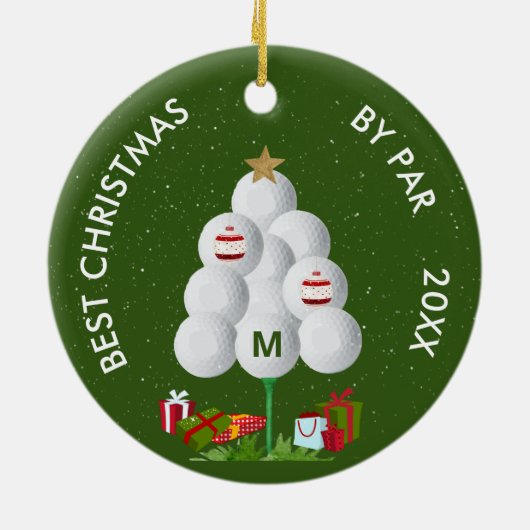 Beste Weihnachten von Par Golf Ball Tree Ursprüngl Keramik Ornament (Hinten)