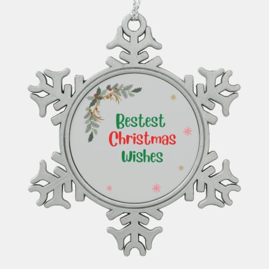 Beste Weihnachtswünsche Schneeflocken Zinn-Ornament (Vorderseite)