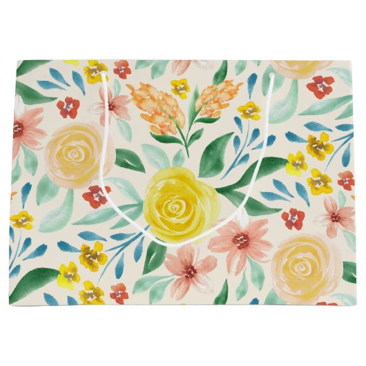 Beste Wünsche Aquarellblumen Große Geschenktüte (Vorderseite)