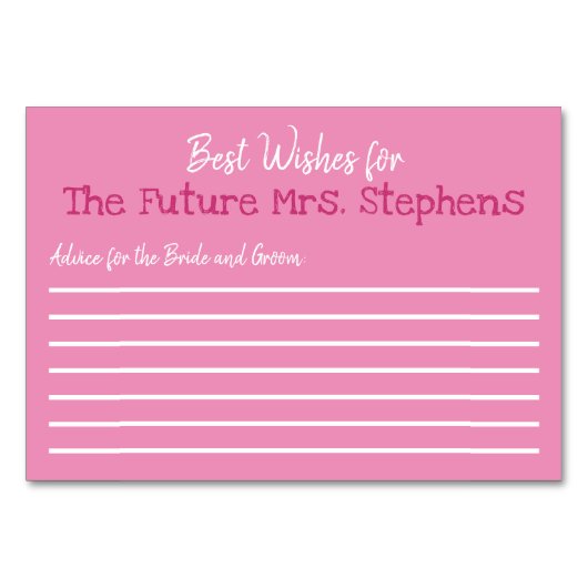 Beste Wünsche für das Bride Brautparty Game Tischnummer (Vorderseite)