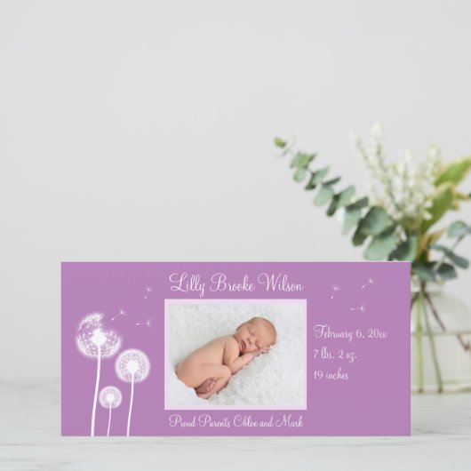 Beste Wünsche!! Geburtserklärung 2 (lila) Ankündigung (Stehend Vorderseite)