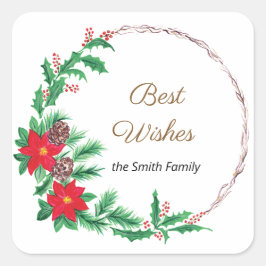 Beste Wünsche Red Blumen Wreath Quadratischer Aufkleber